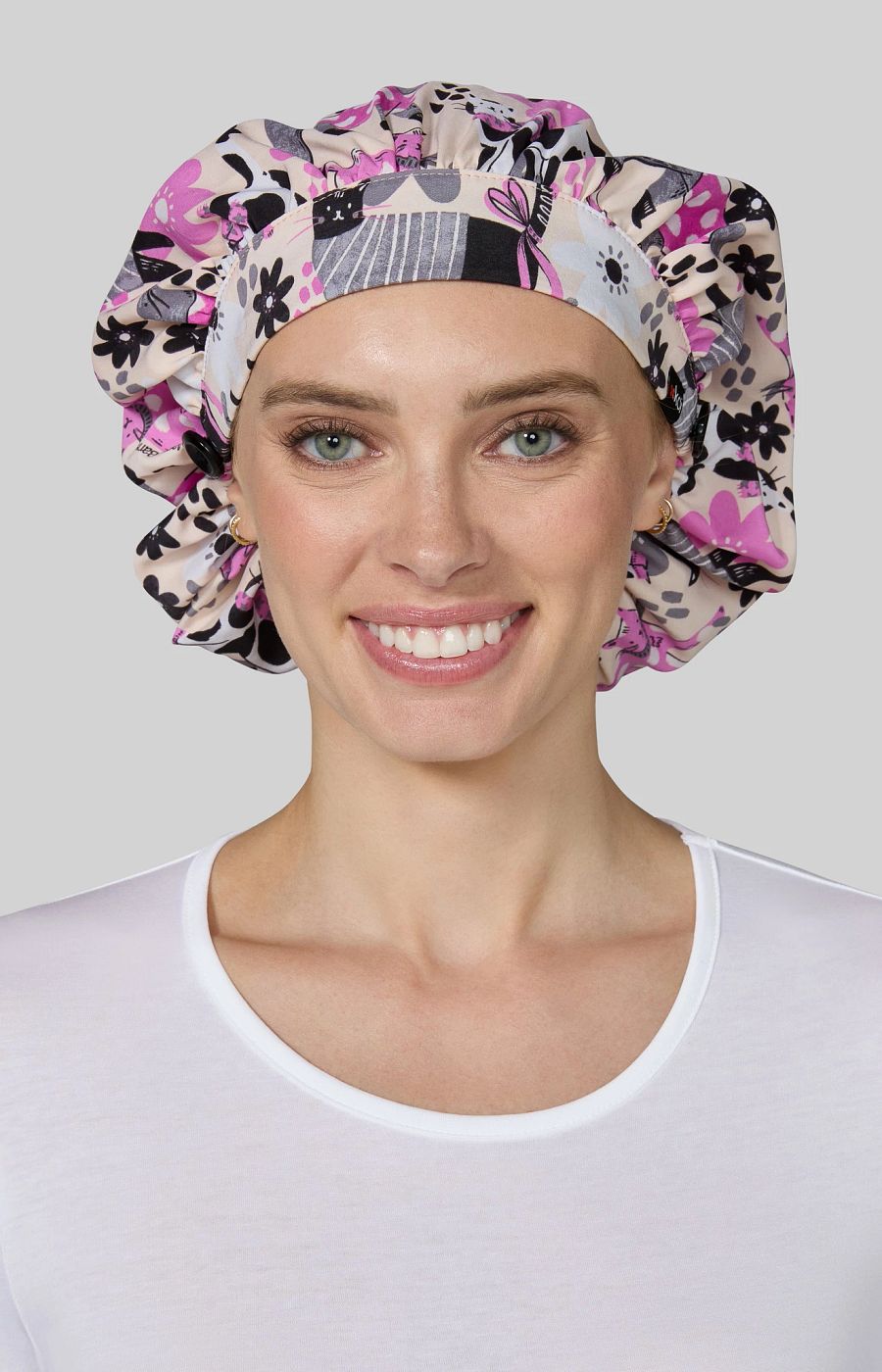 Print Artist Series bouffant scrub cap Everyday Floral Cats