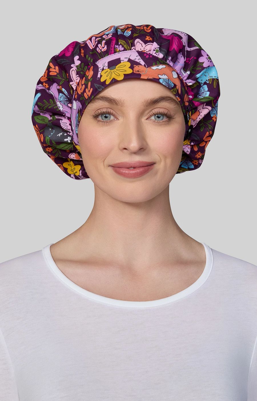 Print Artist Series bouffant scrub cap Floral Kitties