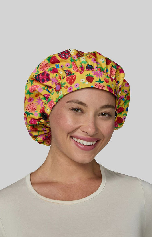 Print Artist Series bouffant scrub cap Strawberries and Ladybugs