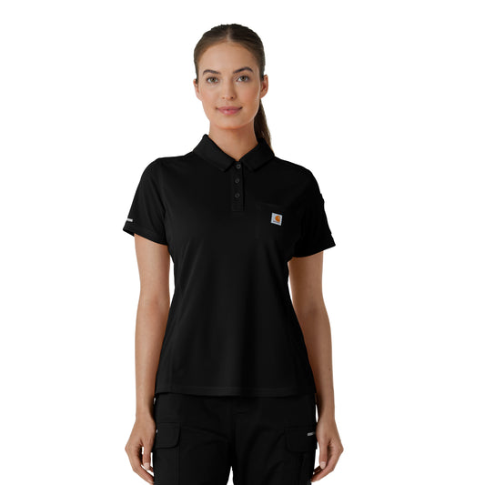 Rugged Flex C12119 Women's Lightweight Short Sleeve Polo Scrub Top Black