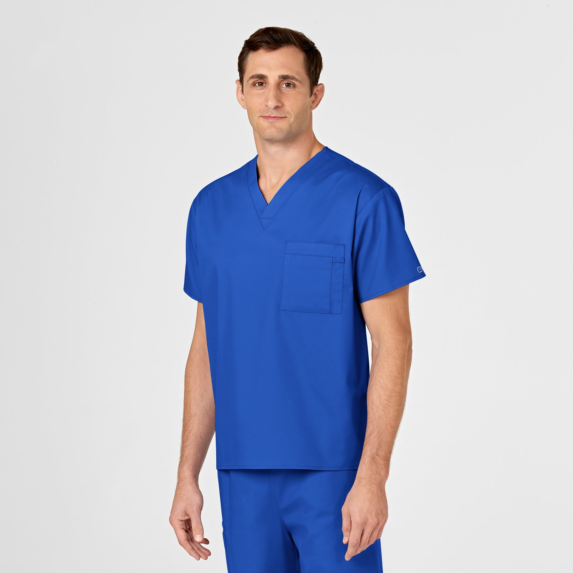 WonderWORK 100 Unisex V-Neck Scrub Top Royal Model Image Alternate | Wink