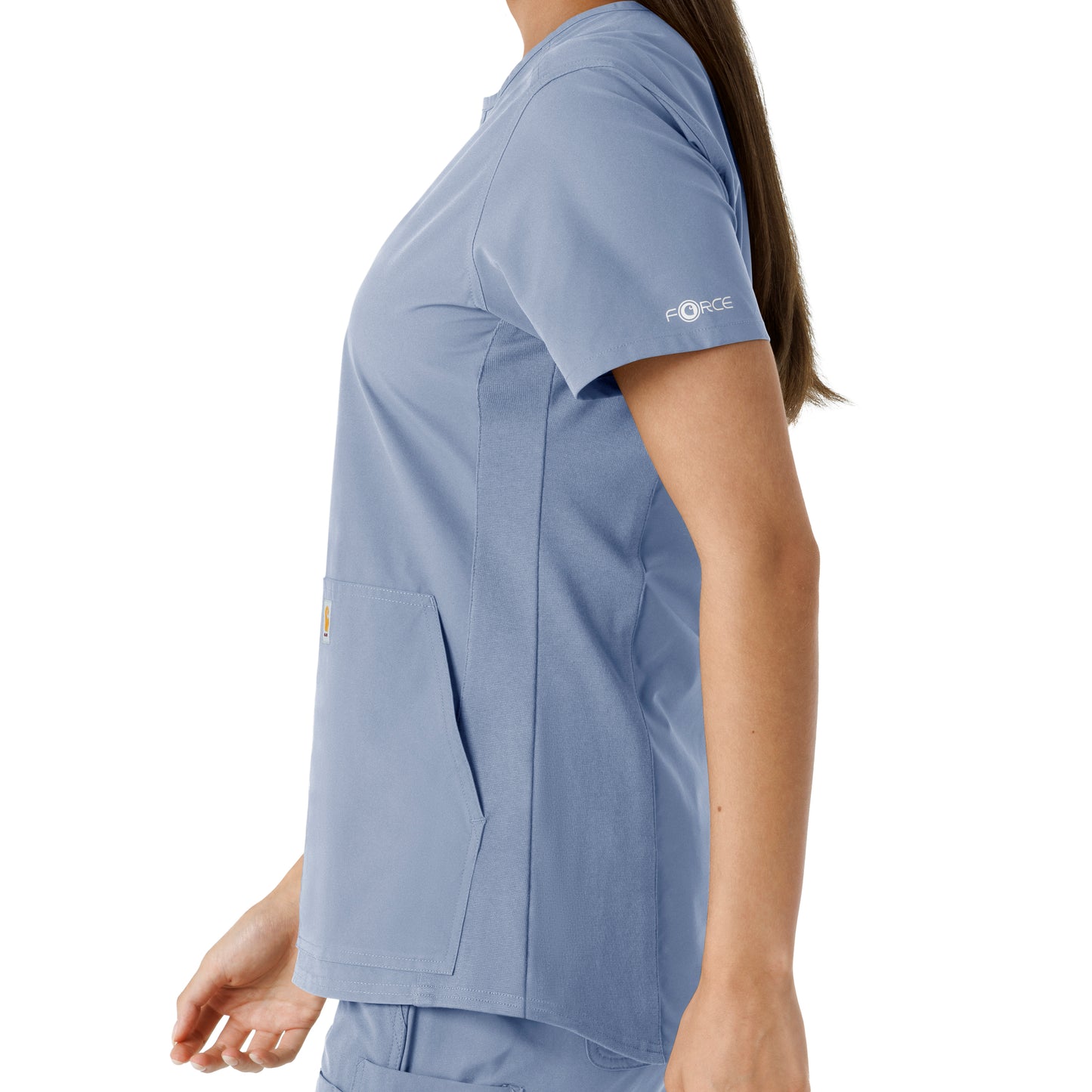 Force Essentials C12413 Notch Neck Tunic Knit Panel Scrub Top Ceil Blue Model Image Alternate | Carhartt