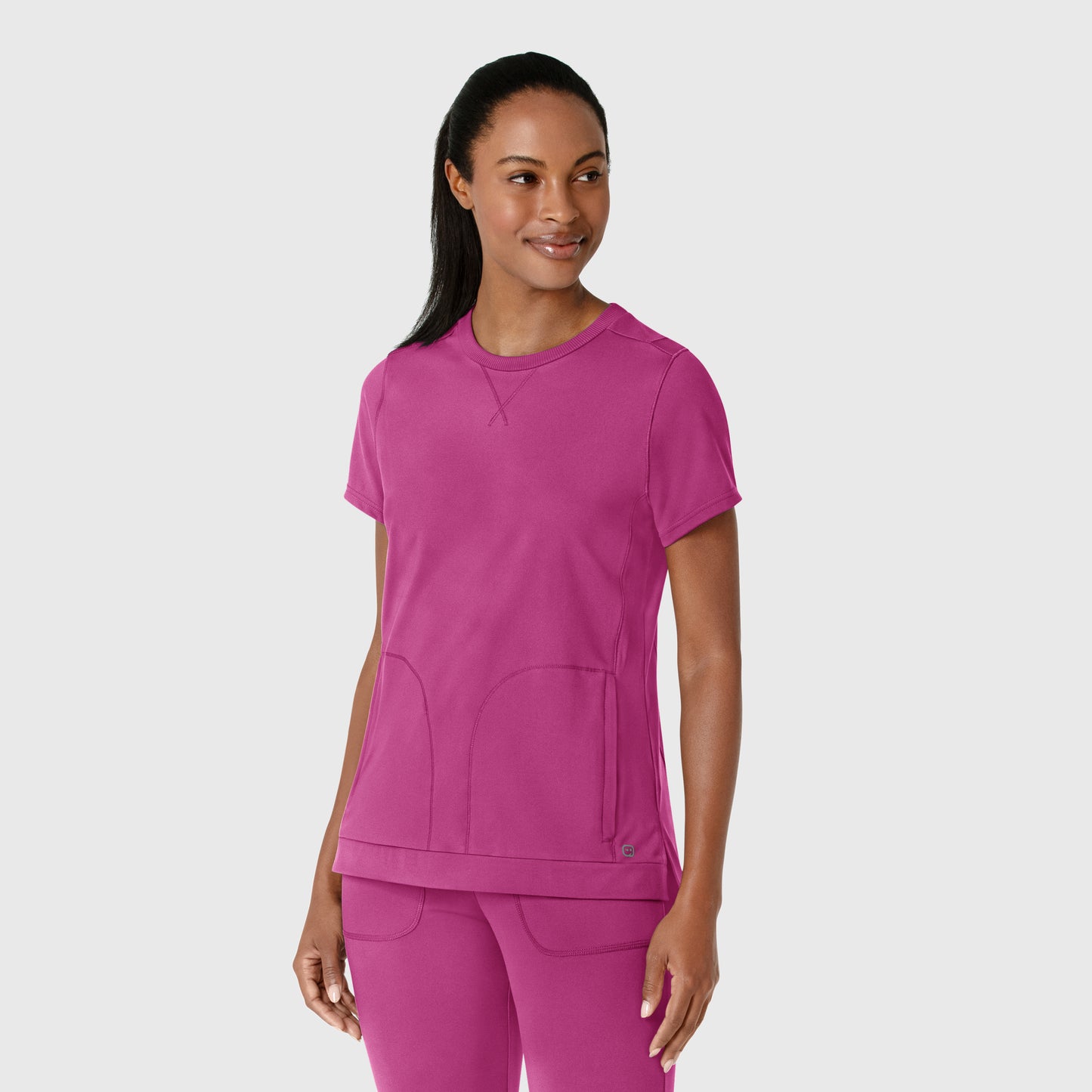 RENEW 6359 Knit Flex-n-Reach Crew Neck Scrub Top Raspberry Model Image Right Side | Wink