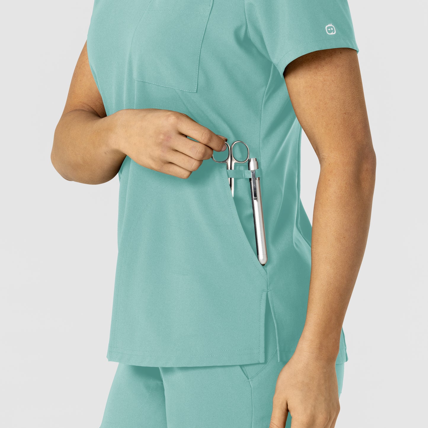 W123 6045 Flex-n-Reach V-Neck Scrub Top Turquoise Model Image Alternate | Wink