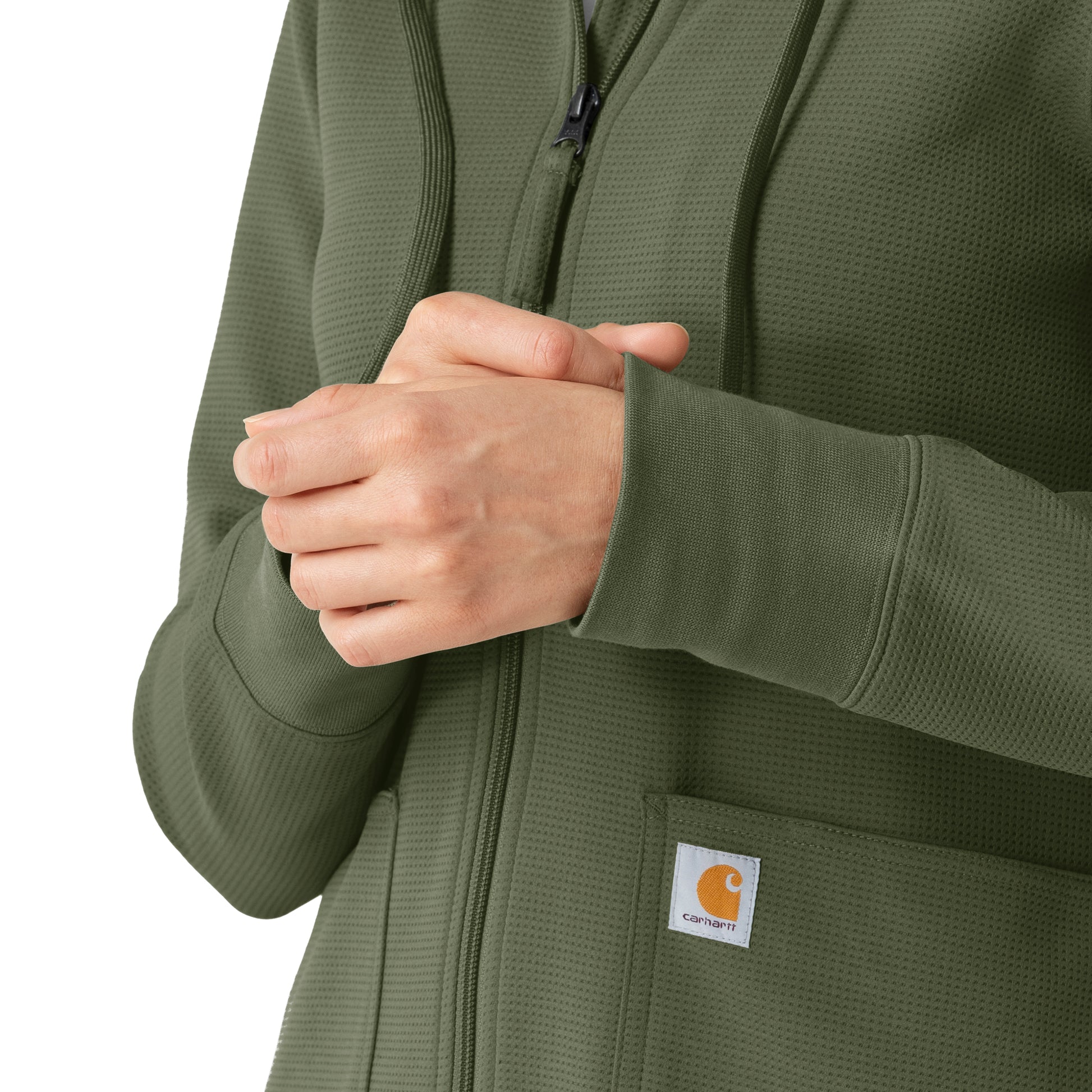 Layers C82008 Women's Full Zip Waffle Hoodie Olive