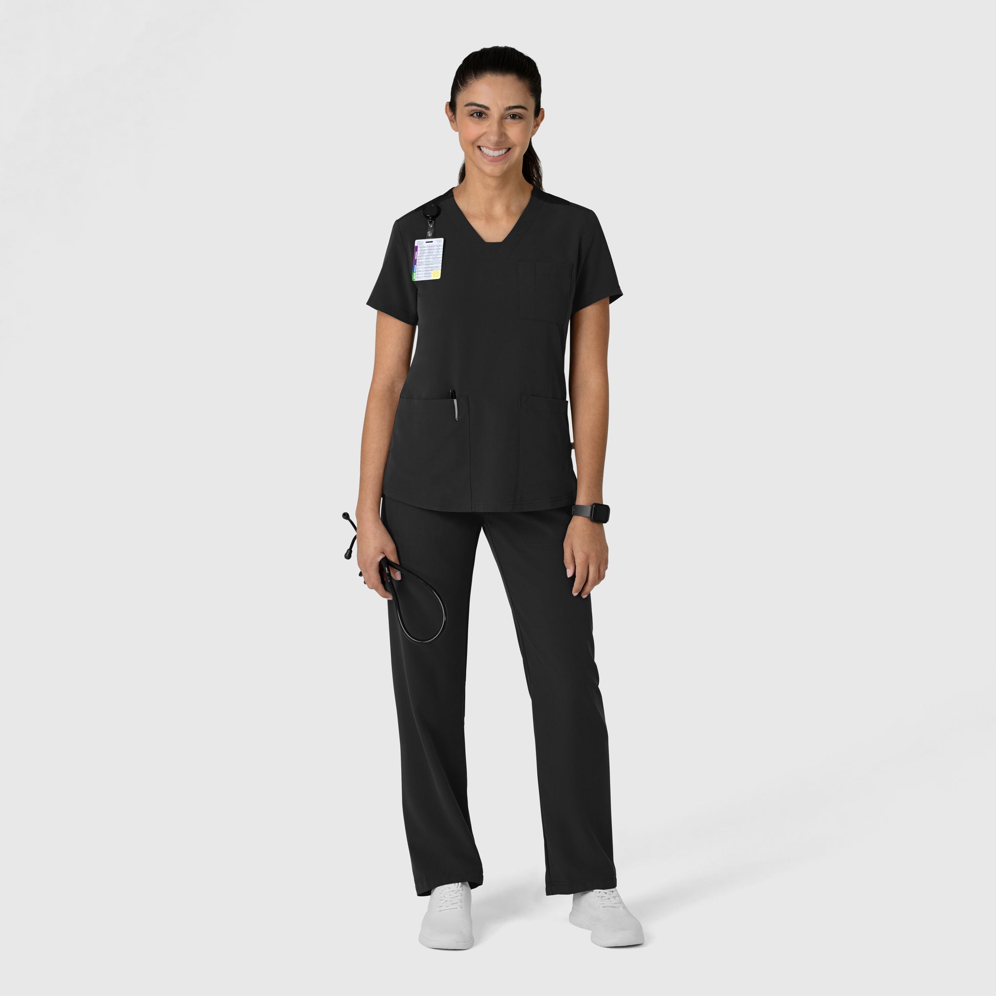 Nova 6132 Flex-n-Reach V-Neck Scrub Top Black Model Image Right Side | Wink