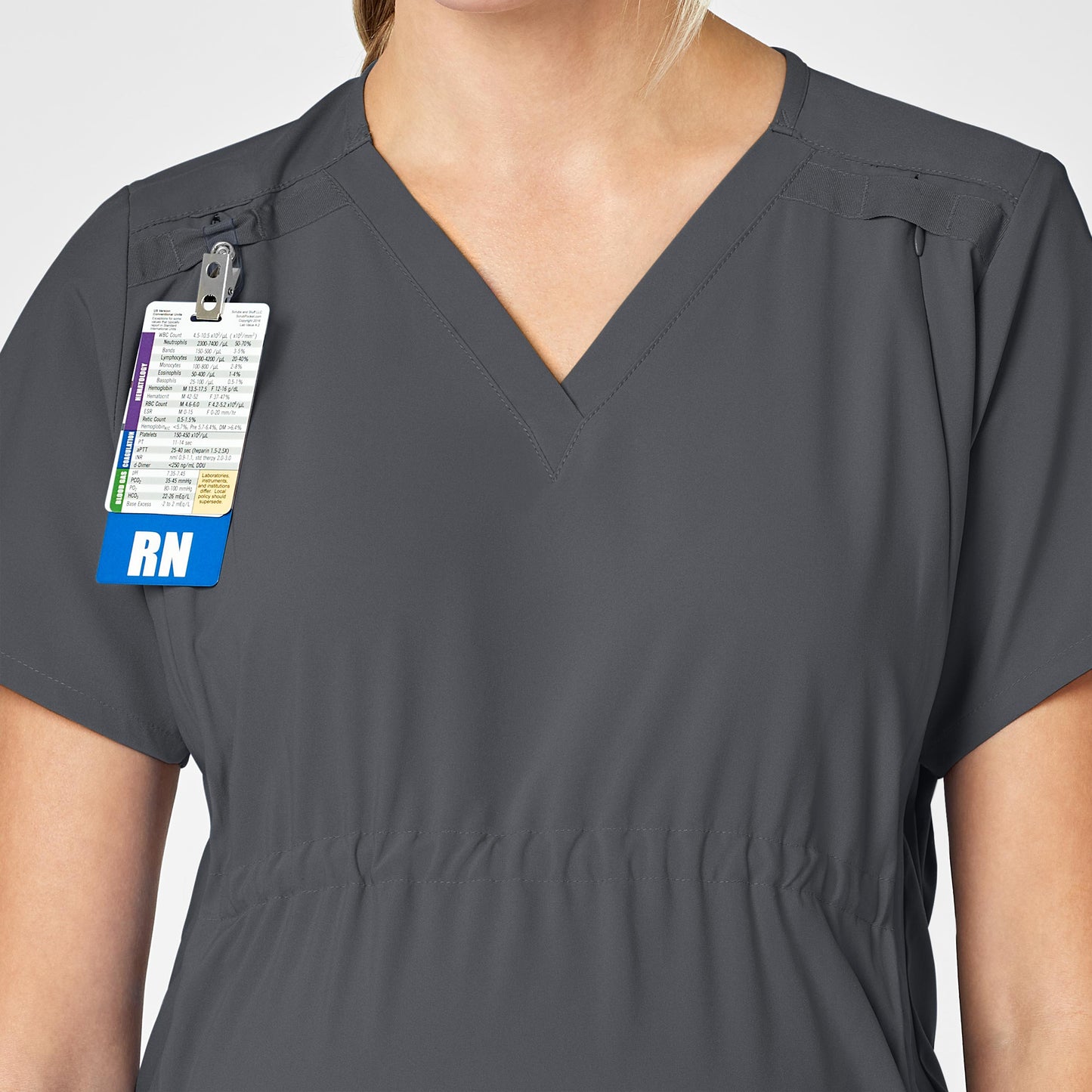 W123 4555 Maternity V-Neck Scrub Top Pewter Model Image Left Side | Wink