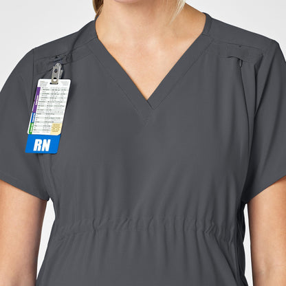 W123 4555 Maternity V-Neck Scrub Top Pewter Model Image Left Side | Wink