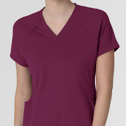 RENEW 6259 Knit Flex-n-Reach V-Neck Raglan Scrub Top Wine Model Image Left Side | Wink