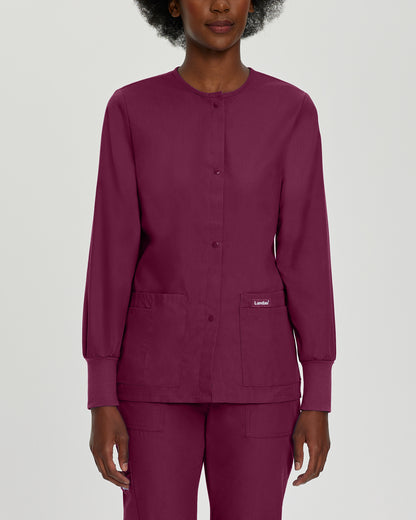 Essentials 7525 Women's 4 Pocket Warm Up Scrub Jacket Wine Image