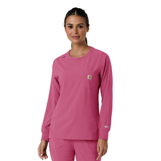 Force Cross-Flex C13610 Women's Crew Neck Long Sleeve Scrub Top Electric Fuschia