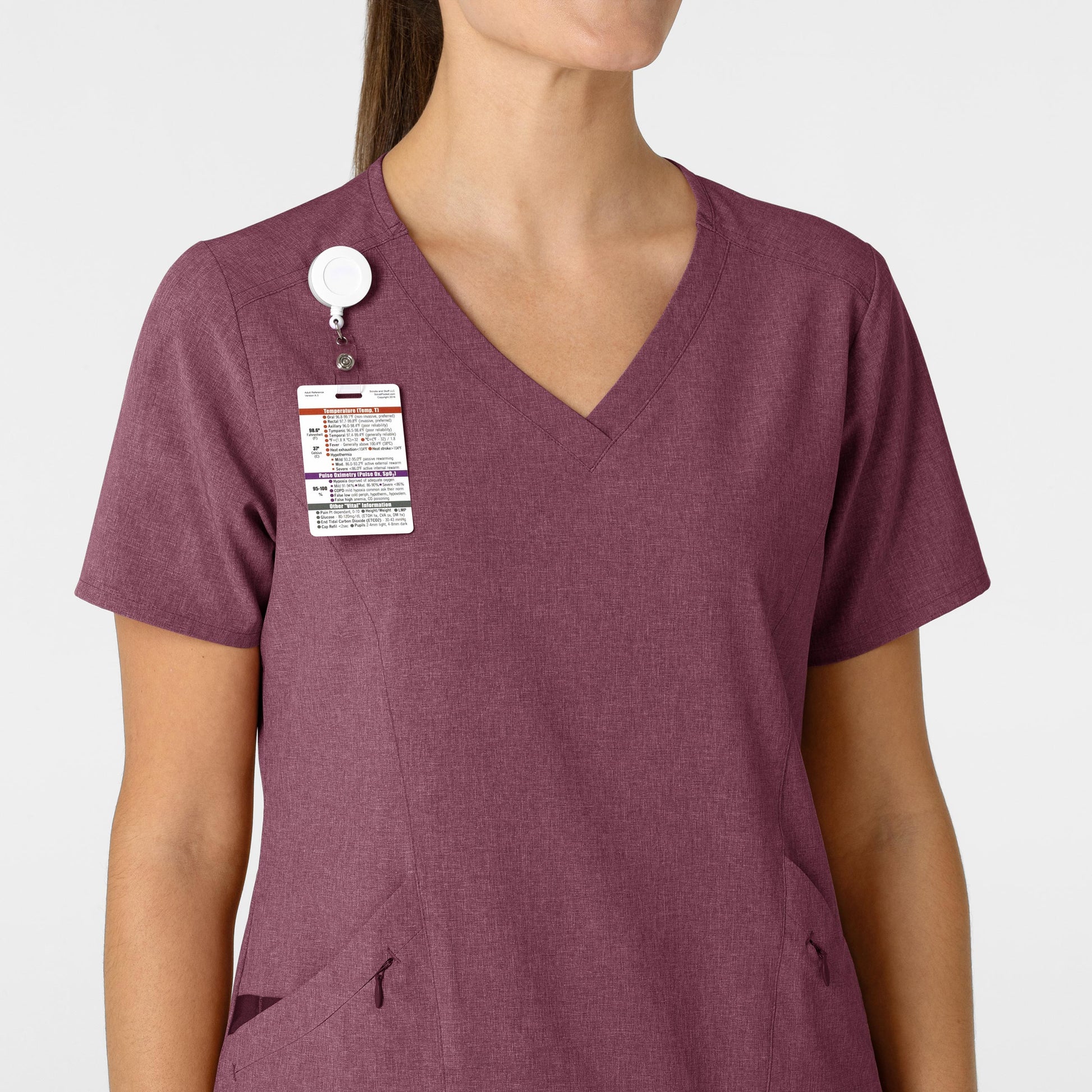 RENEW 6134 V-Neck Scrub Top Wine Heather Model Image Left Side | Wink