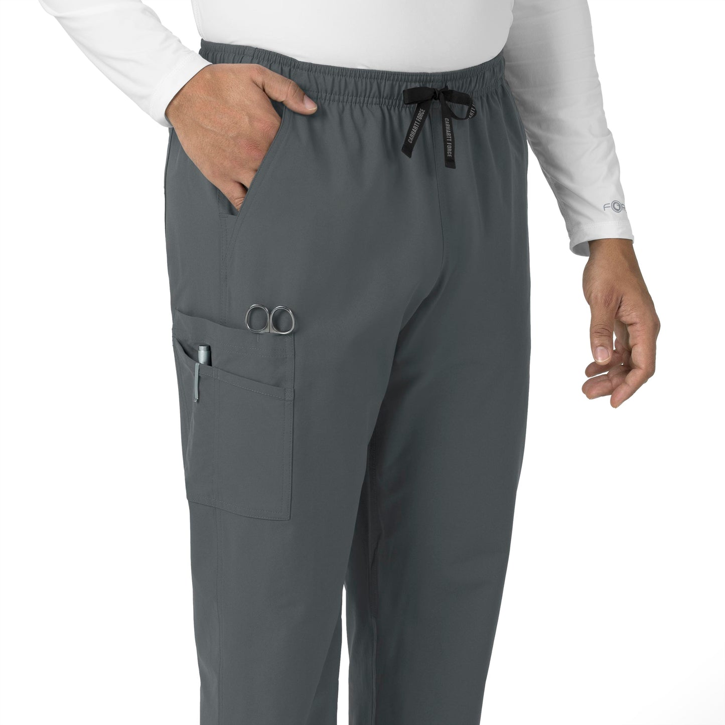 Force Essentials C55013 Unisex Elastic Waist Cargo Scrub Pants Pewter Model Image Left Side | Carhartt