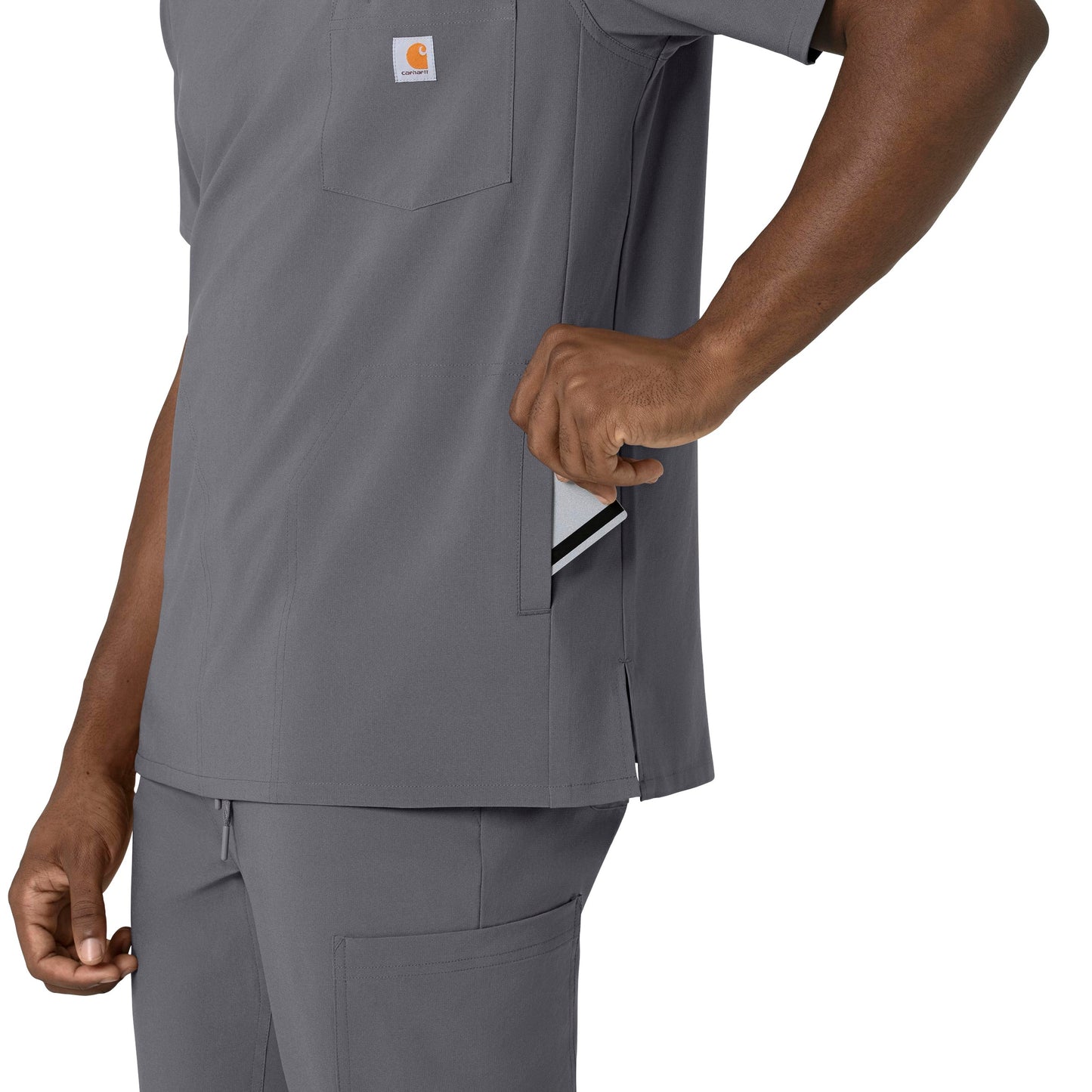 Force Cross-Flex C16410 Men's V-Neck Scrub Top Pewter Model Image Alternate | Carhartt