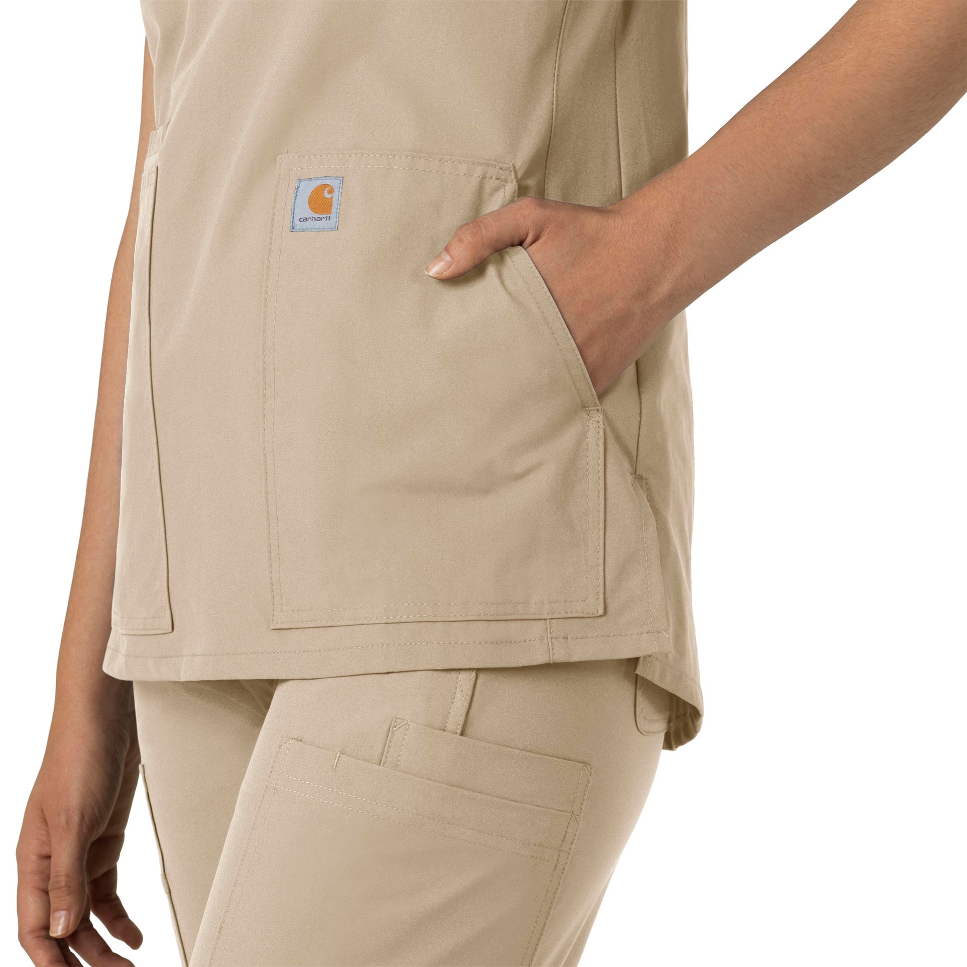 Force Essentials C12213 Notch Neck Tunic Scrub Top Khaki Model Image Alternate | Carhartt