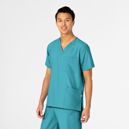 W123 6855 Unisex 4 Pocket Utility Scrub Top Teal Blue Model Image Right Side | Wink