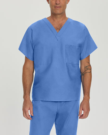 Essentials 7502 Unisex Reversible 1 Pocket V Neck Scrub Top Ceil Blue Image