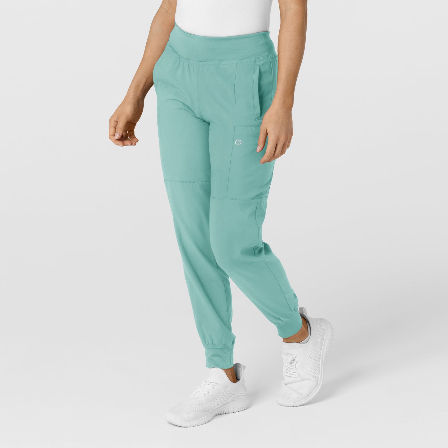 W123 5555 Comfort Waist Cargo Jogger Scrub Pants Turquoise Model Image Right Side | Wink