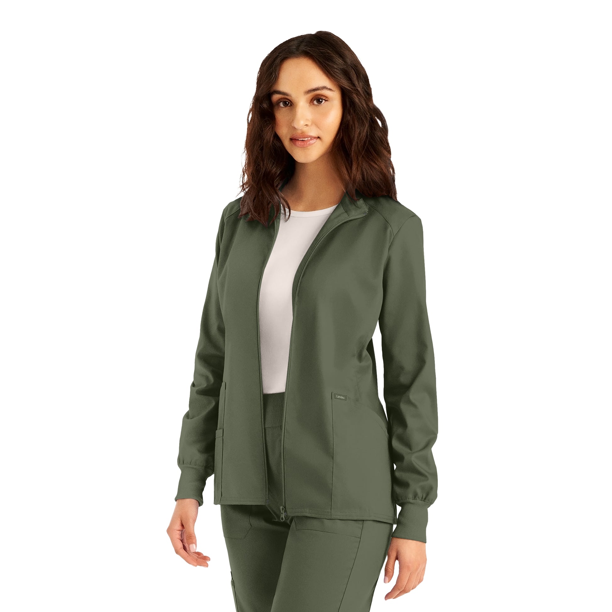 ProFlex LJ701 Women's 3 Pocket Scrub Jacket Olive Moss Image