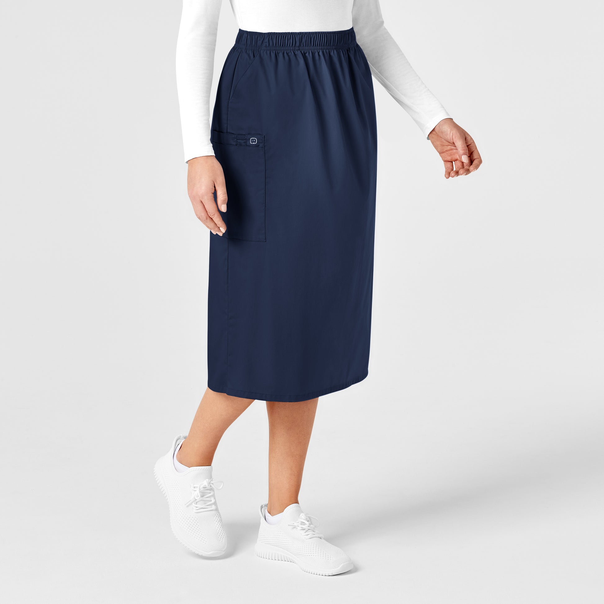 WonderWORK 701 Pull On Cargo Skirt Navy Model Image Left Side | Wink