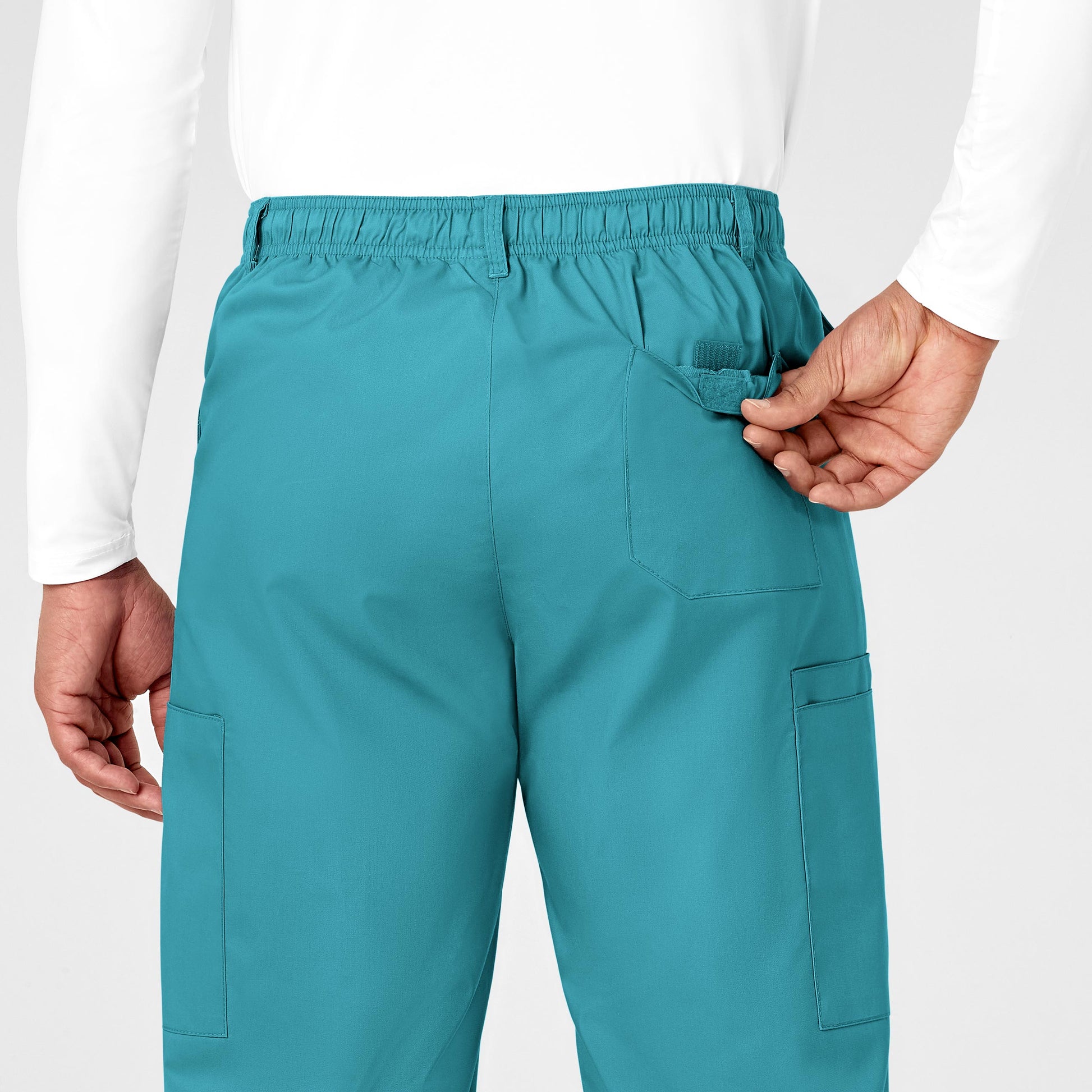 WonderWonderWORK 503 Men's Cargo Scrub Pant Teal Blue Model Image Alternate | Wink