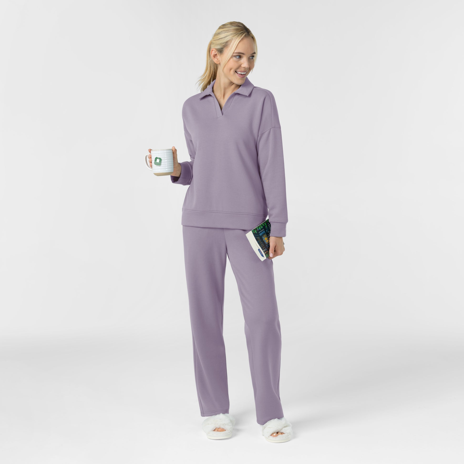 Unwind & Lounge 6189 Women's Relaxed Pullover Polo Wisteria