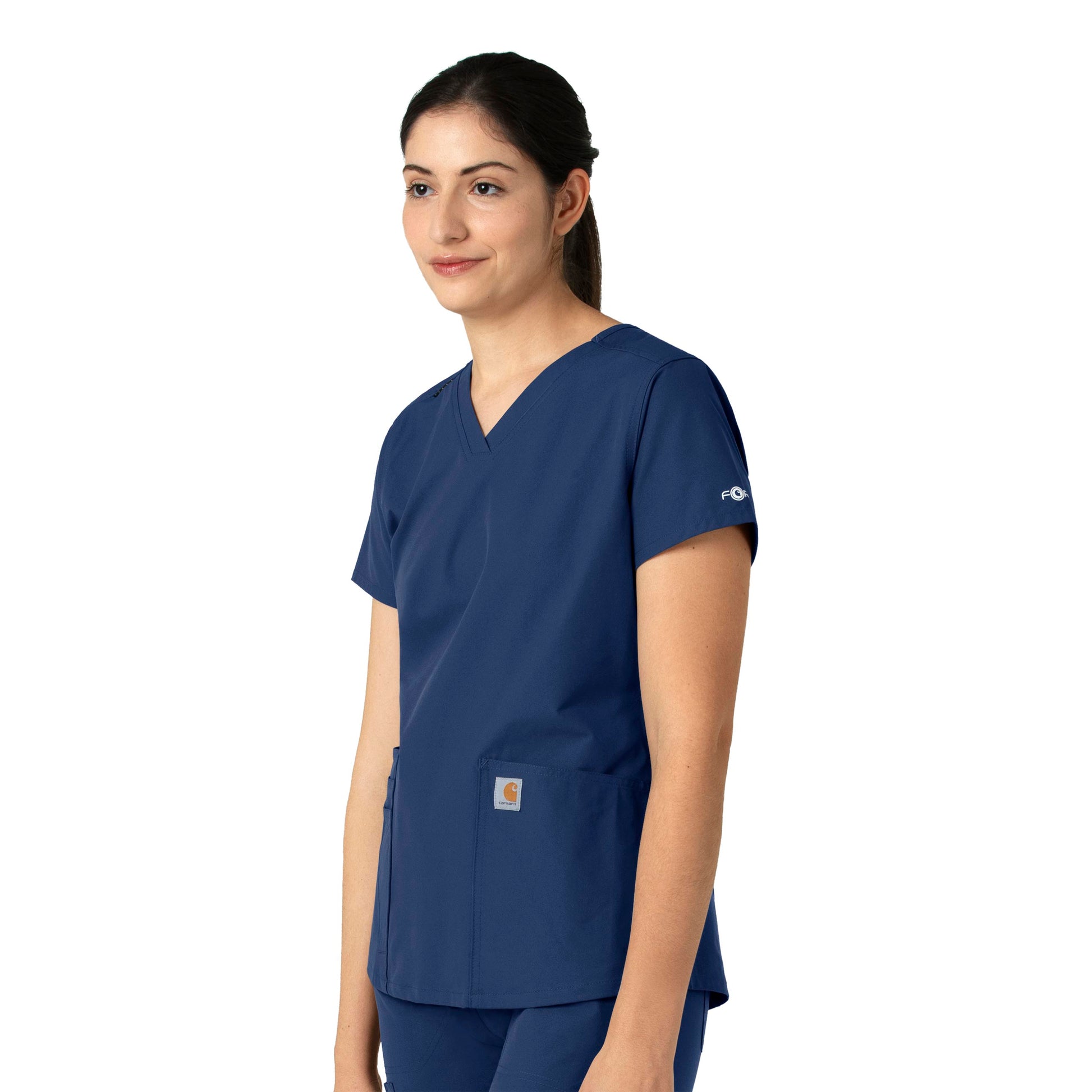 Force Essentials C12113 V-Neck Scrub Top Navy Model Image Right Side | Carhartt