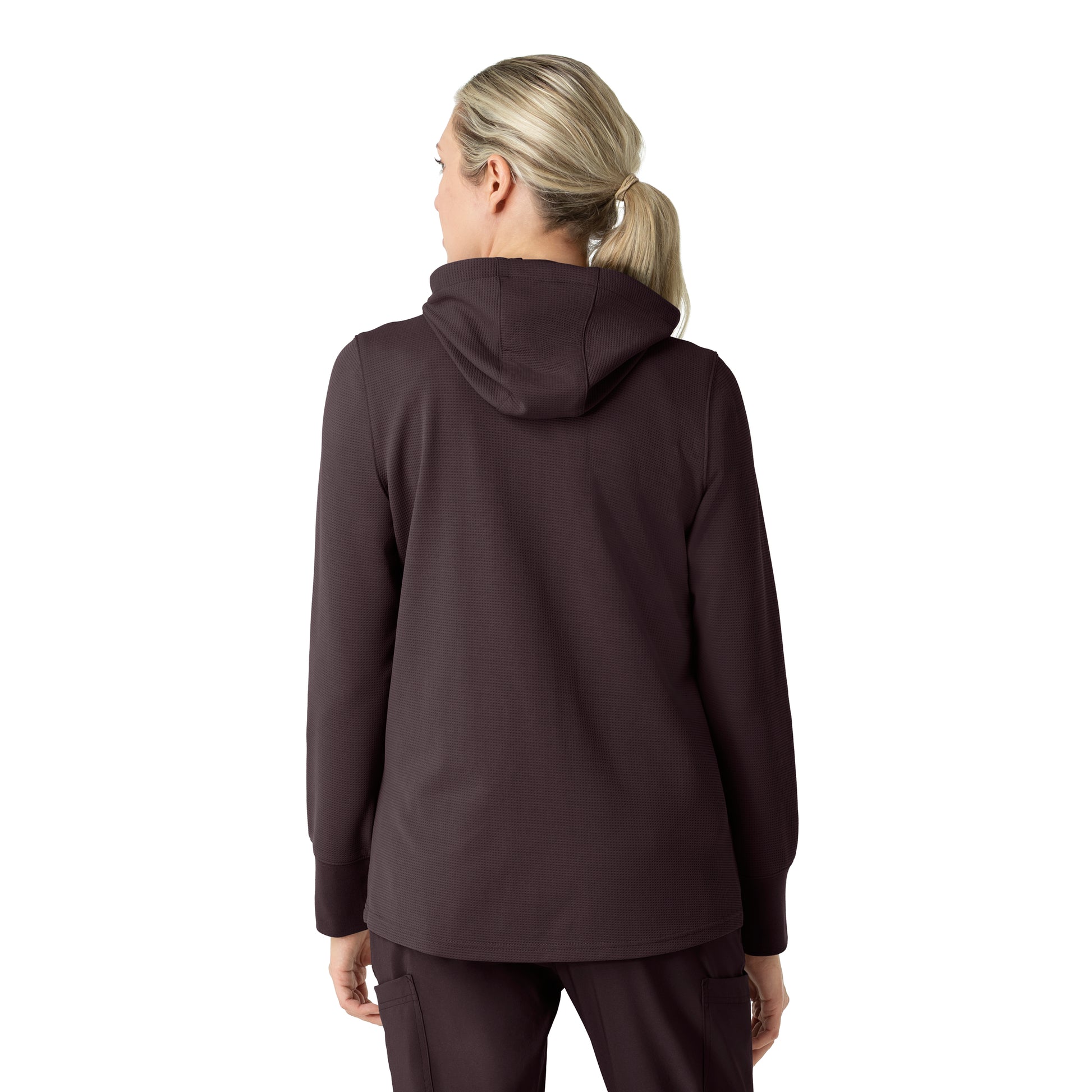 Layers C82008 Women's Full Zip Waffle Hoodie Dark Sepia