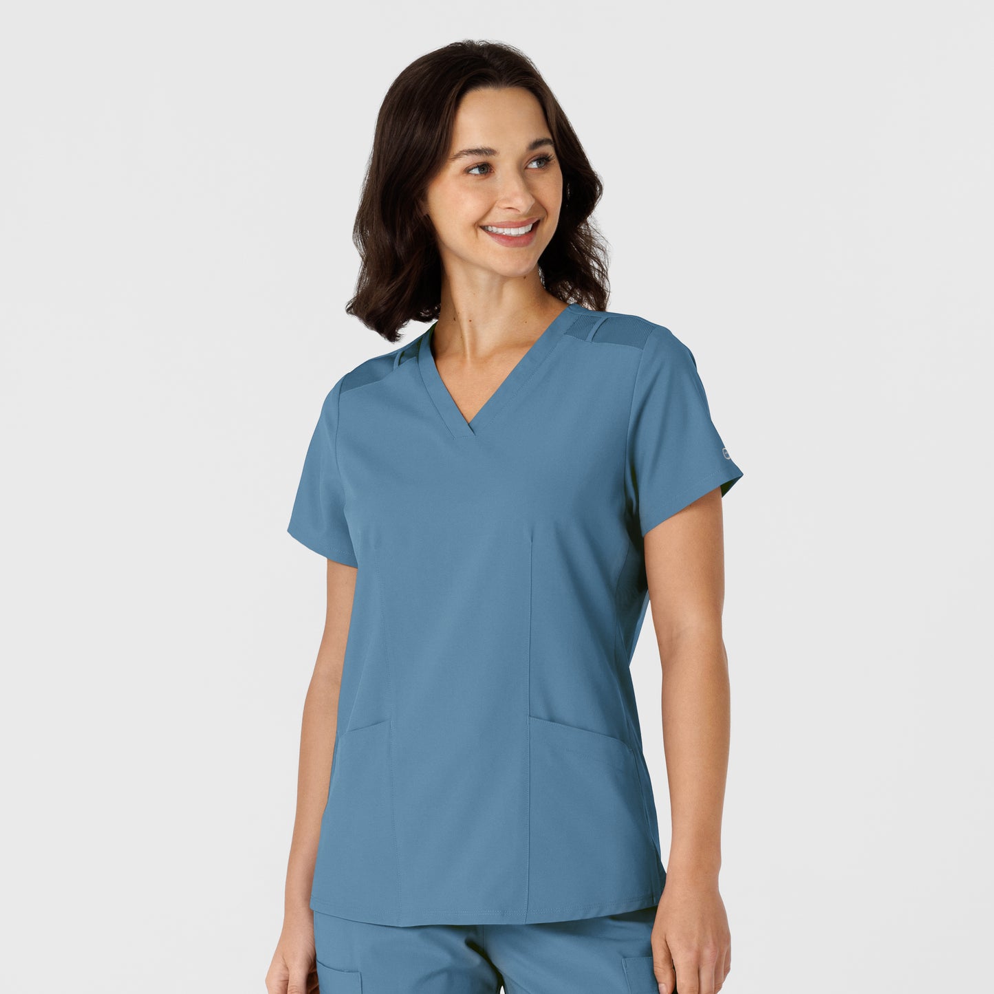 W123 6145 Women's Flex-n-Reach Side Panel V-Neck Scrub Top Pacific Blue