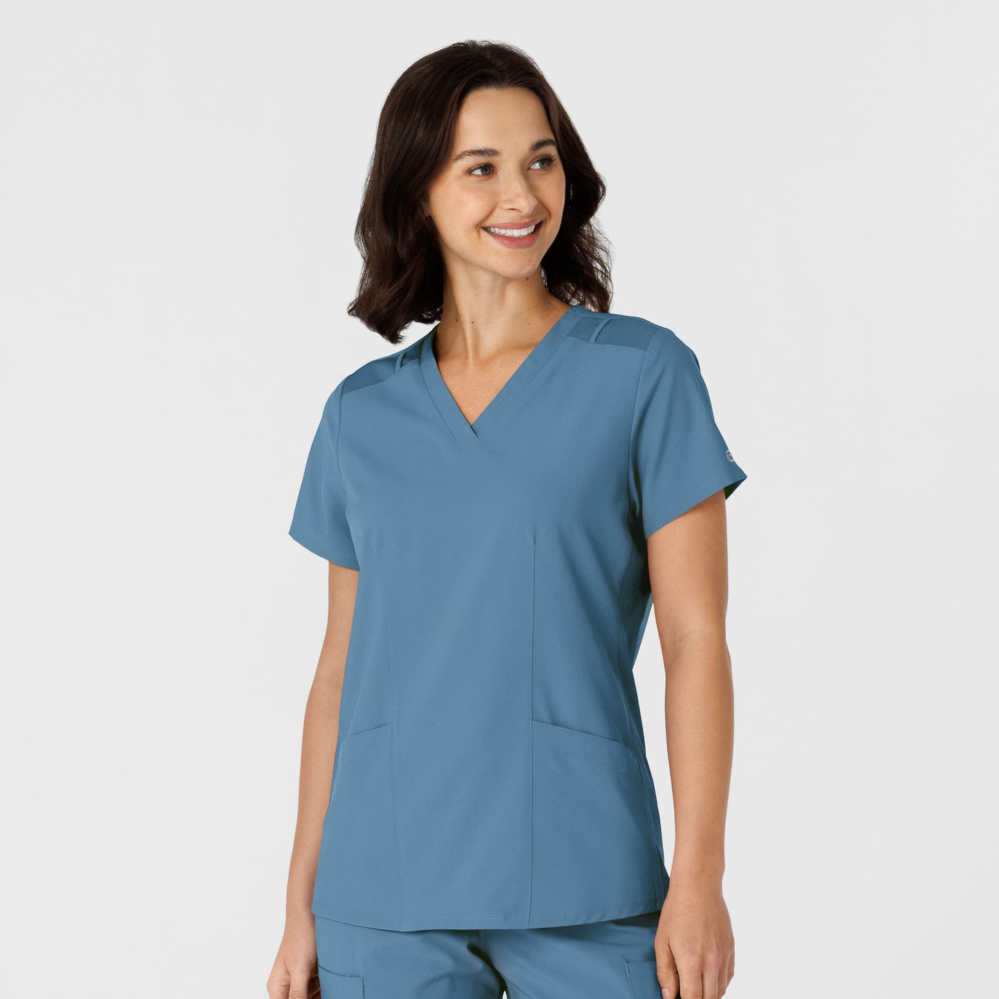 W123 6145 Women's Flex-n-Reach Side Panel V-Neck Scrub Top Pacific Blue