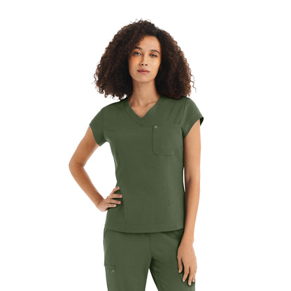 CRFT WT128 Women's 1 Pocket V Neck Scrub Top Olive Image