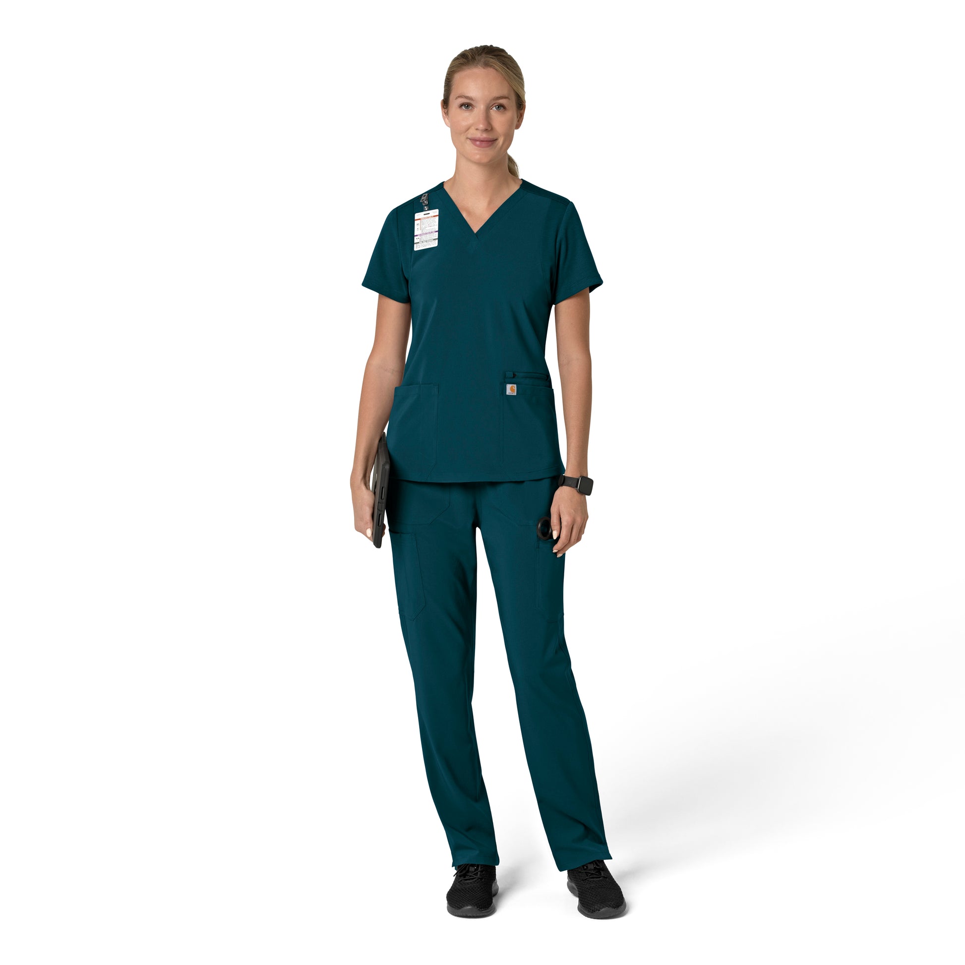 Force Cross-Flex C13210 Flex Panel V-Neck Scrub Top Caribbean Model Image Front | Carhartt