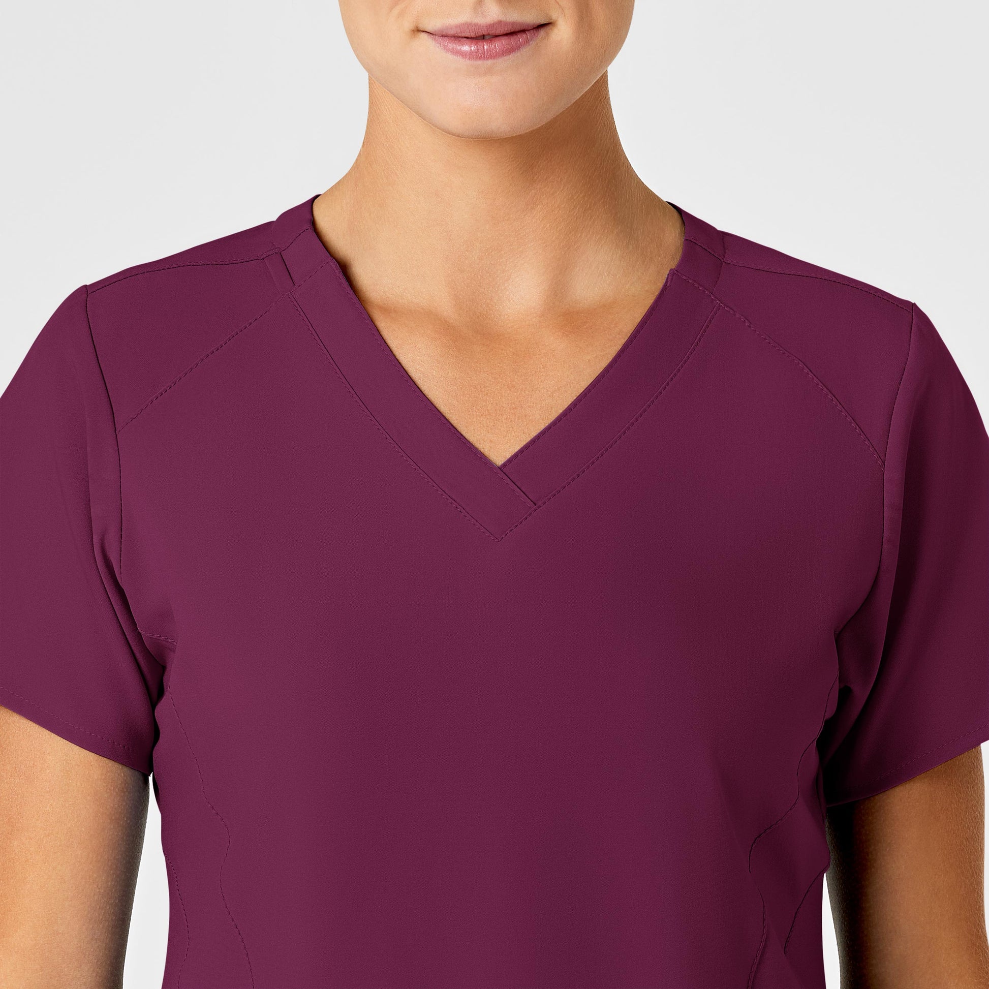 W123 6155 Stylized V-Neck Scrub Top Wine Model Image Alternate | Wink