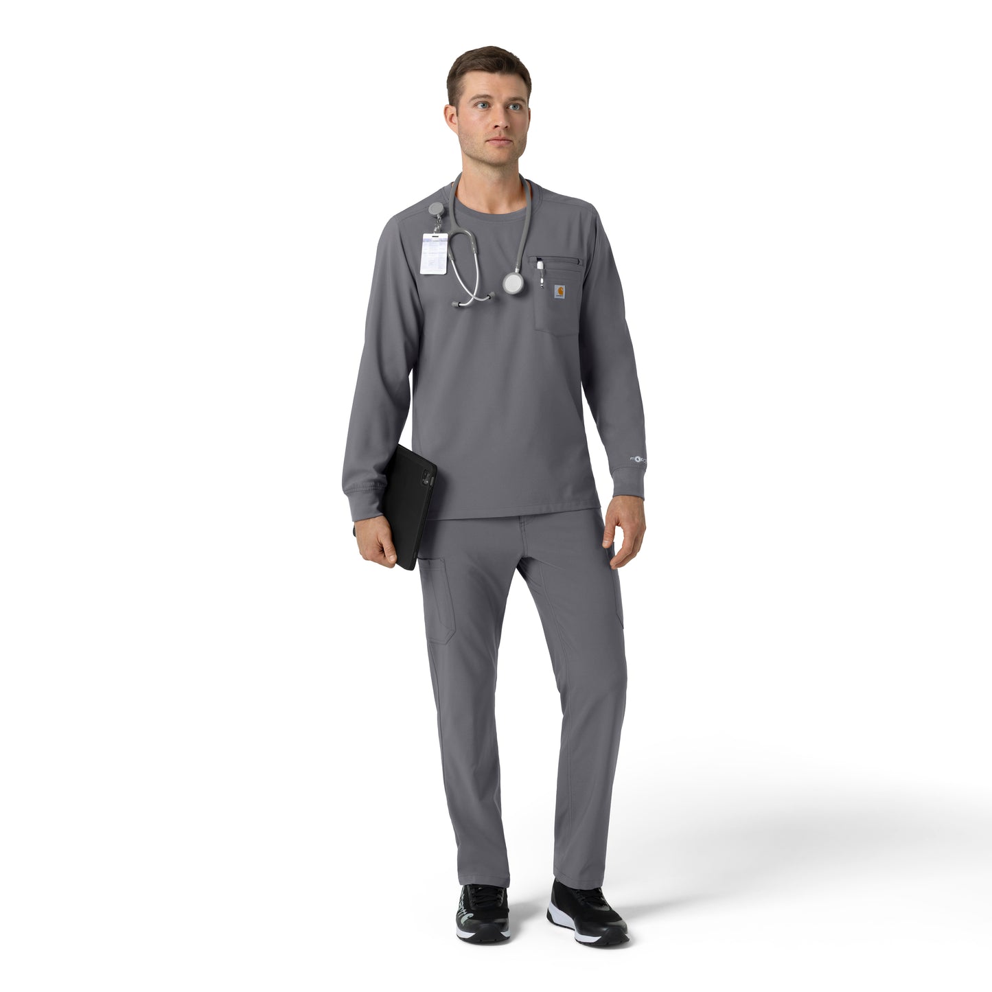 Force Cross-Flex C16610 Men's Crew Neck Long Sleeve Scrub Top Pewter