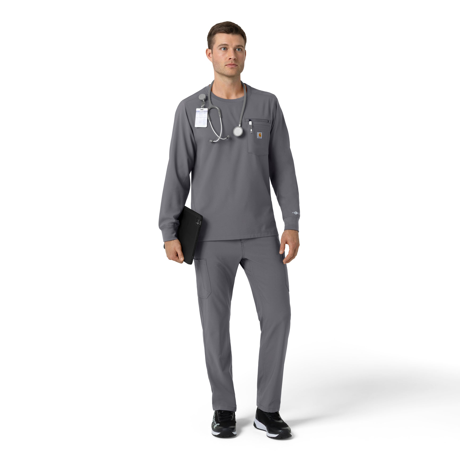 Force Cross-Flex C16610 Men's Crew Neck Long Sleeve Scrub Top Pewter