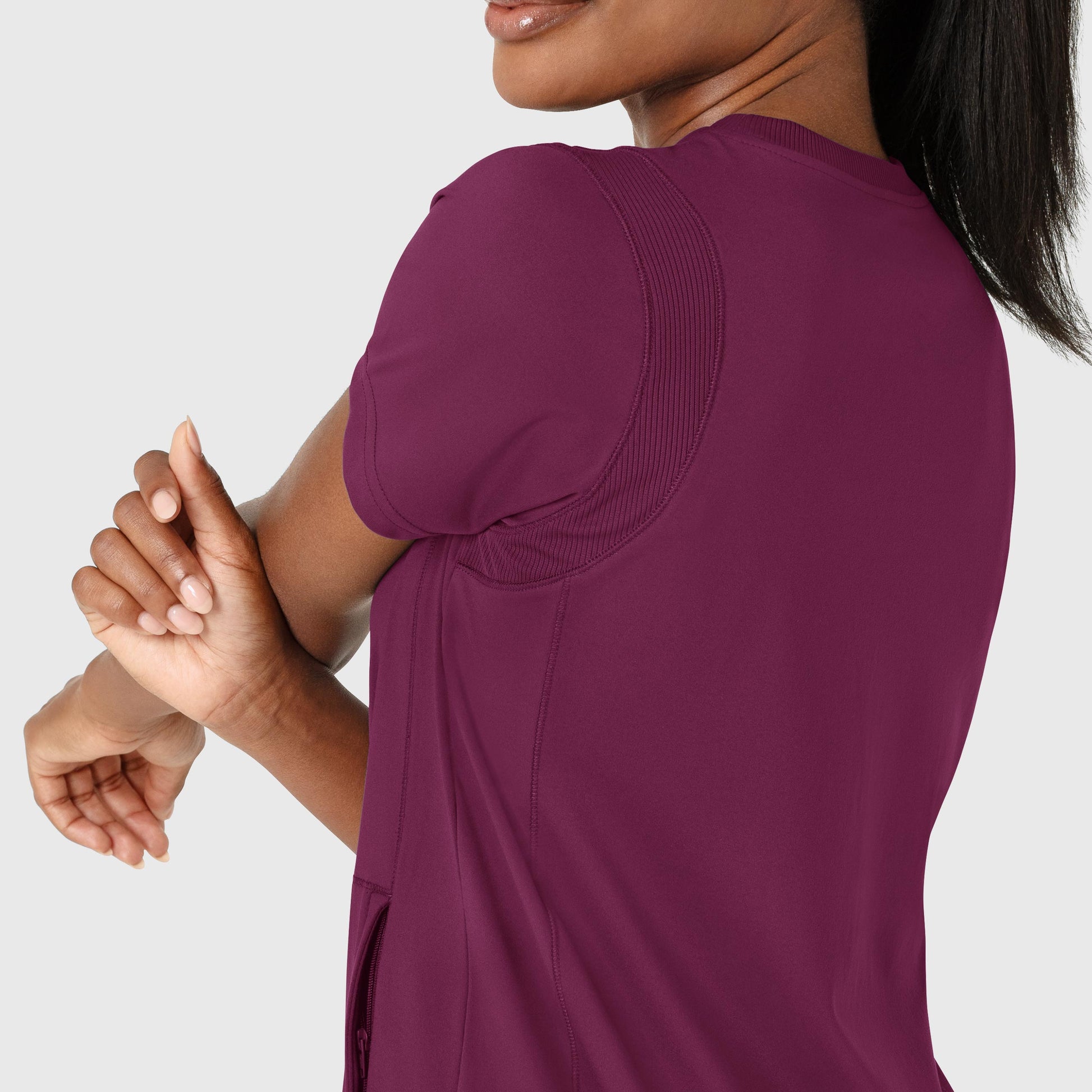 RENEW 6359 Knit Flex-n-Reach Crew Neck Scrub Top Wine Model Image Alternate | Wink