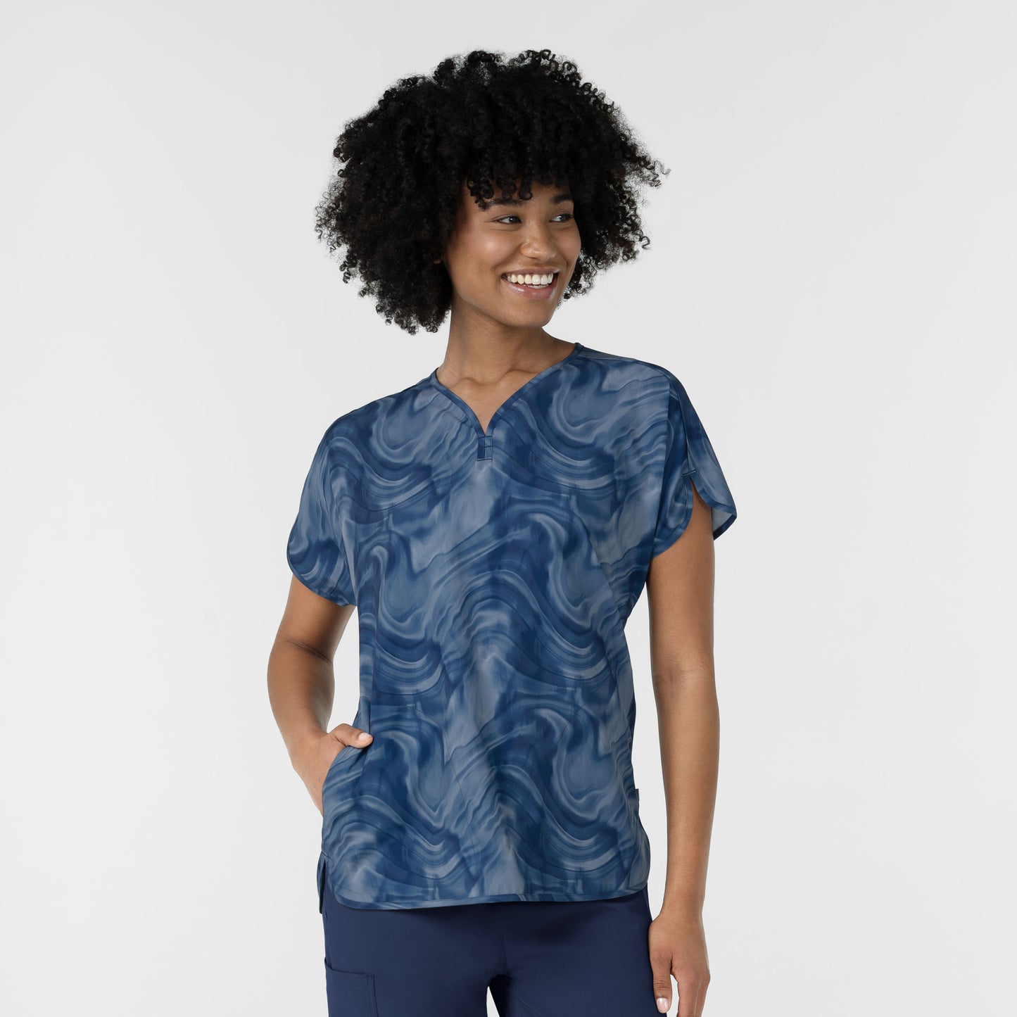Fashion Prints 6267 Women's Dolman Print Scrub Top Dreamy Daze Navy Tonal