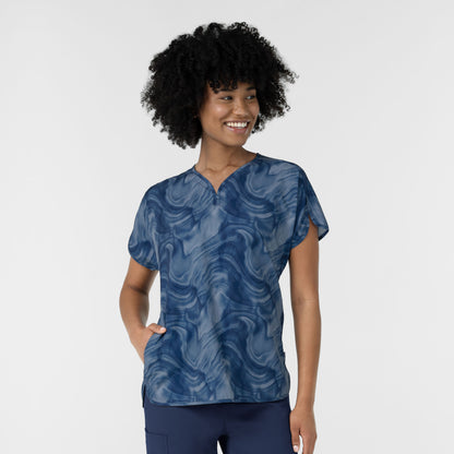 Fashion Prints 6267 Women's Dolman Print Scrub Top Dreamy Daze Navy Tonal