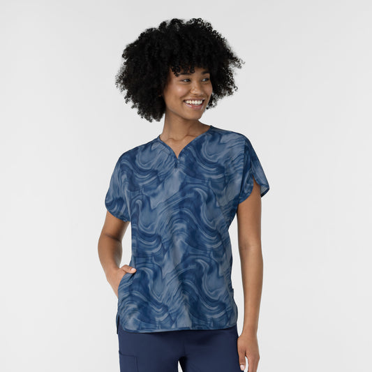 Fashion Prints 6267 Women's Dolman Print Scrub Top Dreamy Daze Navy Tonal