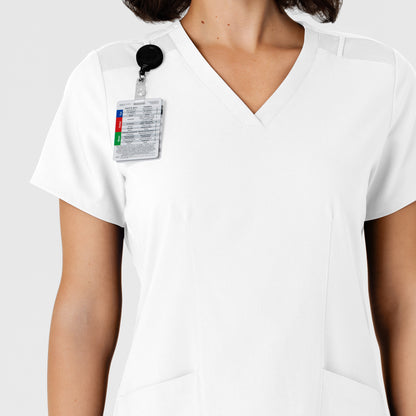 W123 6145 Flex-n-Reach Side Panel V-Neck Scrub Top White Model Image Alternate | Wink