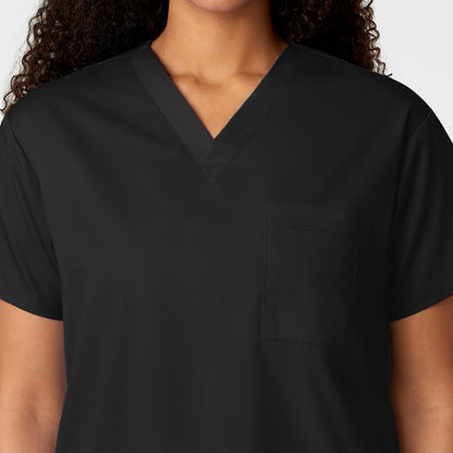 WonderWORK 100 Unisex V-Neck Scrub Top Black Model Image Alternate | Wink