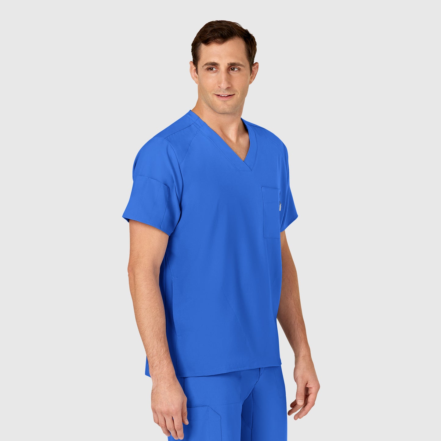 W123 6355 Men's V-Neck Scrub Top Royal Model Image Left Side | Wink