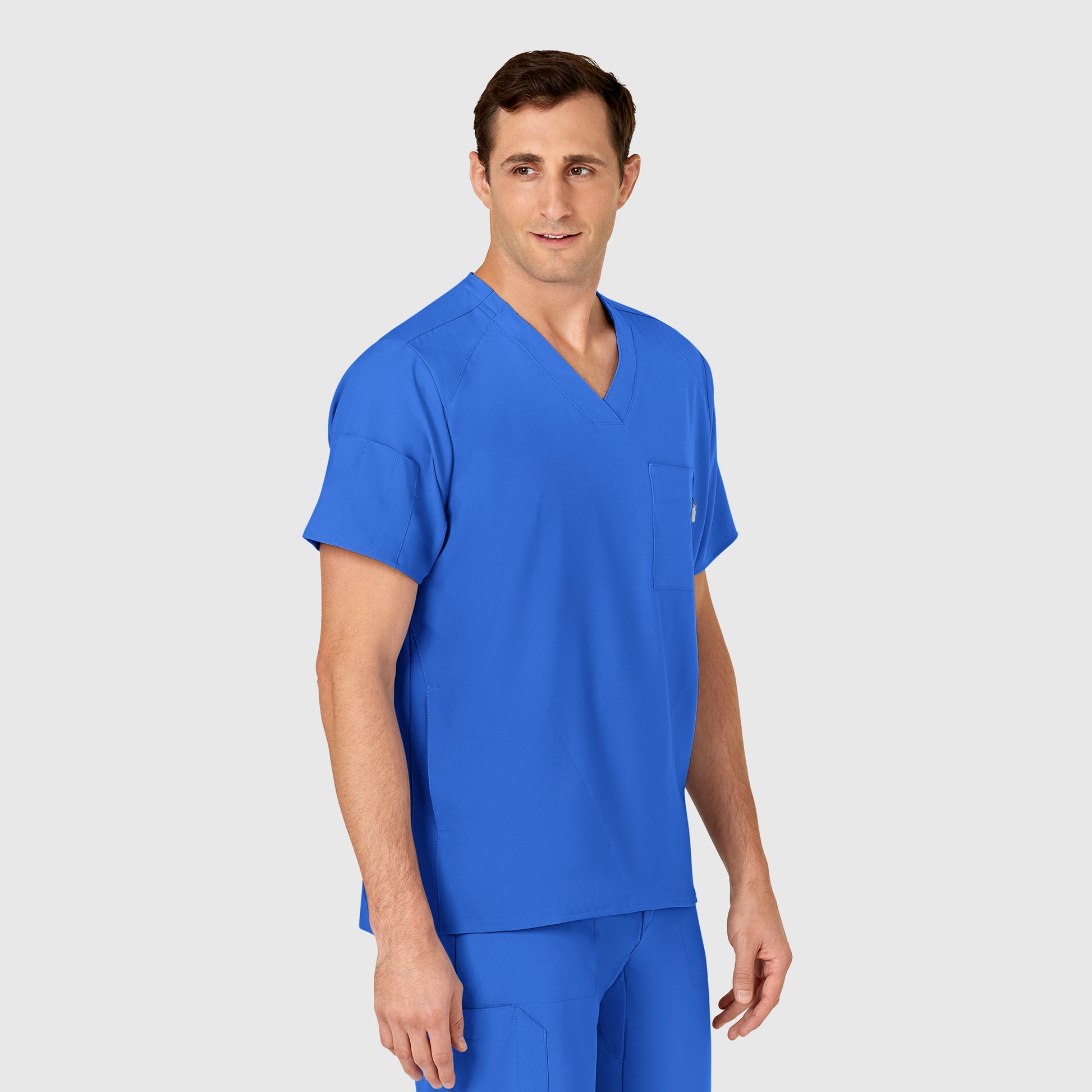 W123 6355 Men's V-Neck Scrub Top Royal Model Image Left Side | Wink