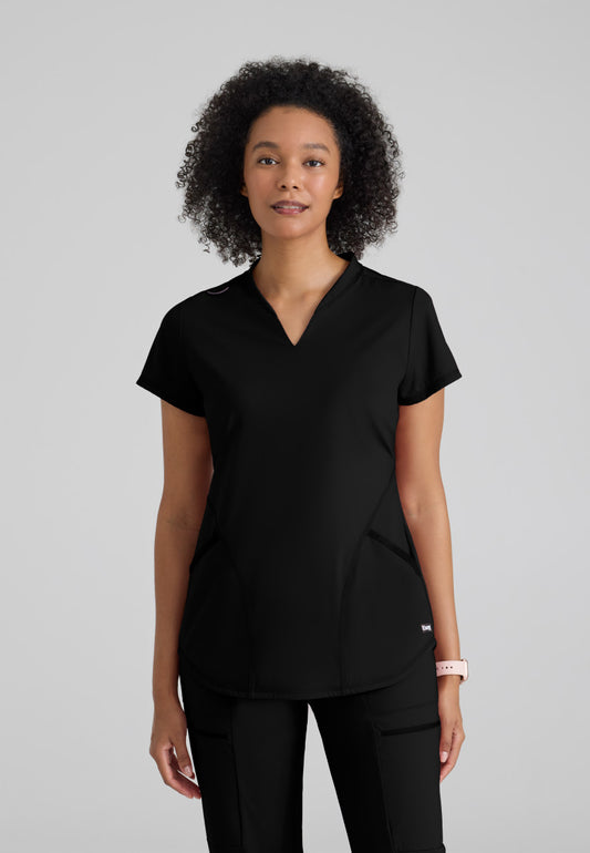 Greys Anatomy Knits GRST249 Define Knit Scrub Top Black