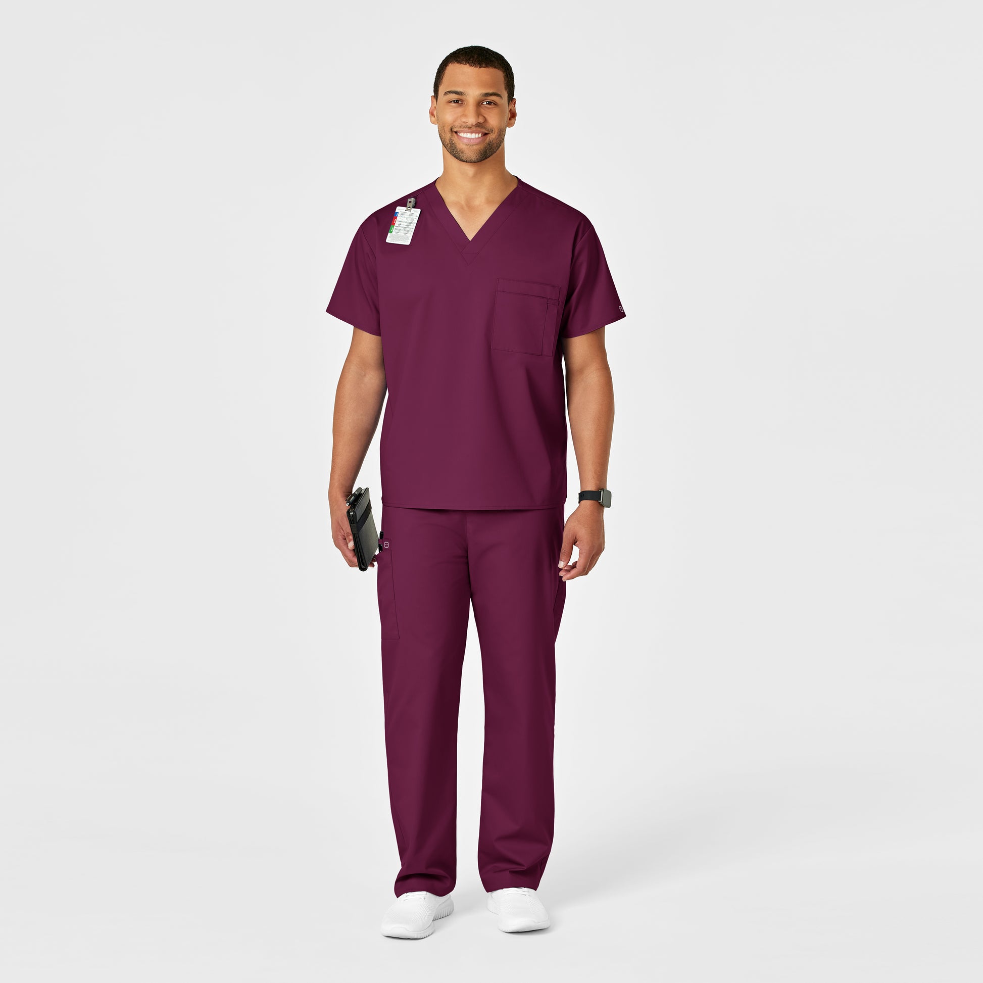 WonderWORK 500 Unisex Drawstring Cargo Scrub Pants Wine Model Image Alternate | Wink