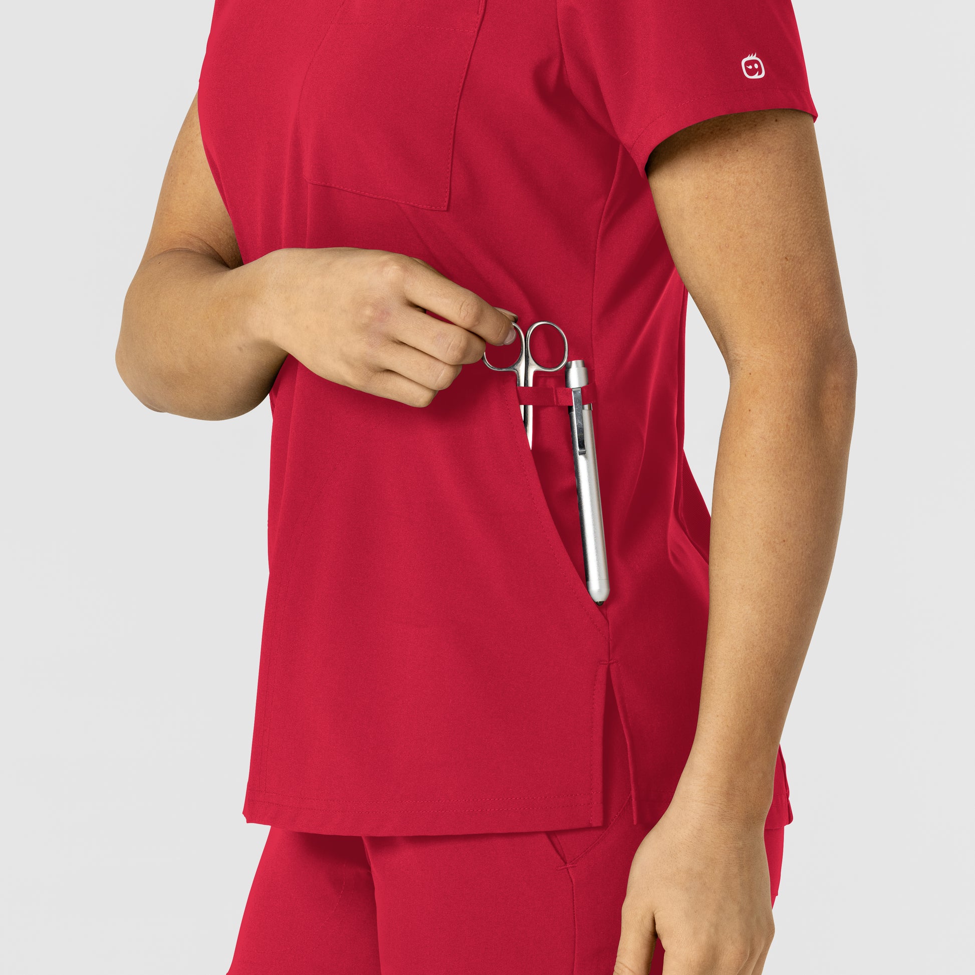 W123 6045 Flex-n-Reach V-Neck Scrub Top Red Model Image Alternate | Wink