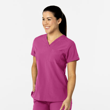 W123 6045 Flex-n-Reach V-Neck Scrub Top Raspberry Model Image Right Side | Wink