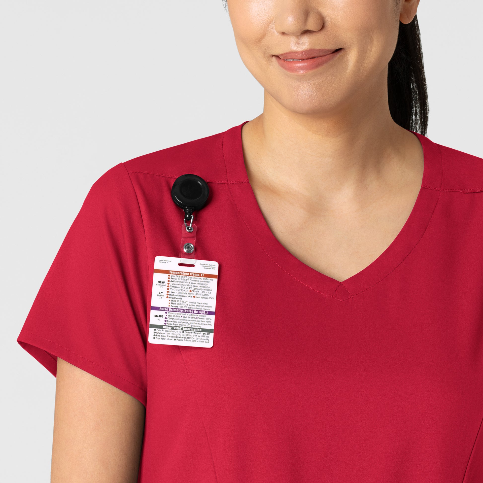 Boundless 6251 2-Pocket V-Neck Scrub Top Red Model Image Left Side | Wink