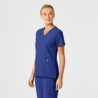 W123 6155 Stylized V-Neck Scrub Top Galaxy Blue Model Image Right Side | Wink