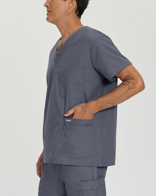 Essentials 7489 Men's 5 Pocket V Neck Scrub Top Steel Grey Image